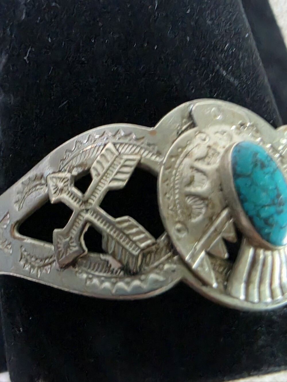 Vintage Nickel Silver Turquoise Statement Cuff Bracelet - Turquoise - Picture 4 of 10